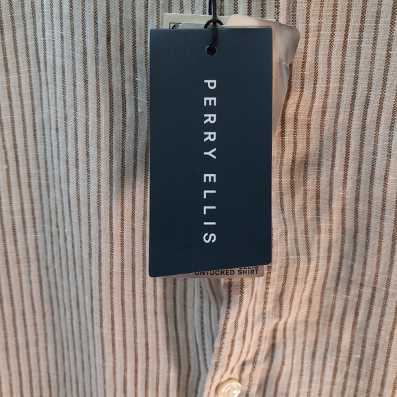 Perry Ellis Untucked 100% Linen 2XLT White Button-Down Shirt Business Casual New - Picture 11 of 16